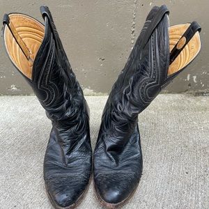 Gavel Mens Black Leather Ostrich Cowboy Western Boots Sz 11